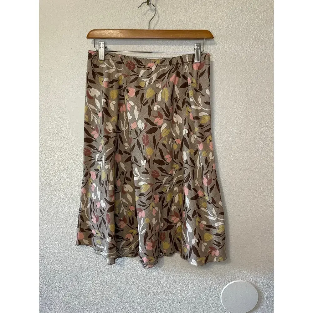 J. Jill 100% Cotton Beige Floral 90s Y2K Style Floral Knee Length Skirt XXSP